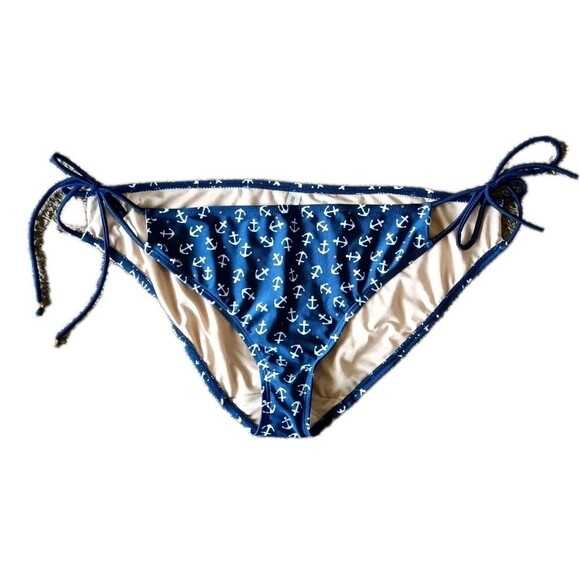 Lane Bryant Cacique String Bikini Swim Bottom Sz 28 Navy  Anchor Novelty Print - Picture 1 of 6